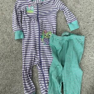 ⭐️ 3 for $15 ⭐️ Little Me baby Purple & Green Footies 1 Piece pajamas & pants 2T